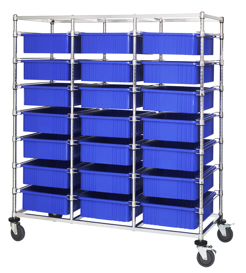 Quantum Dividable Grid Container Bin Carts – 24" x 60" x 69" – BC216069M1T – Blue