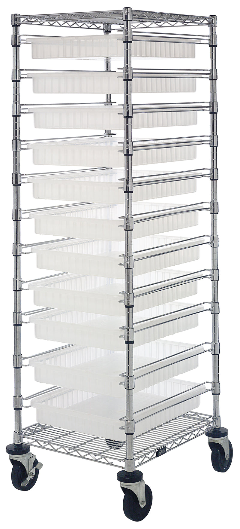 Quantum Clear-View Bin Carts – 21" x 24" x 69" – BC212469M2CL – Clear
