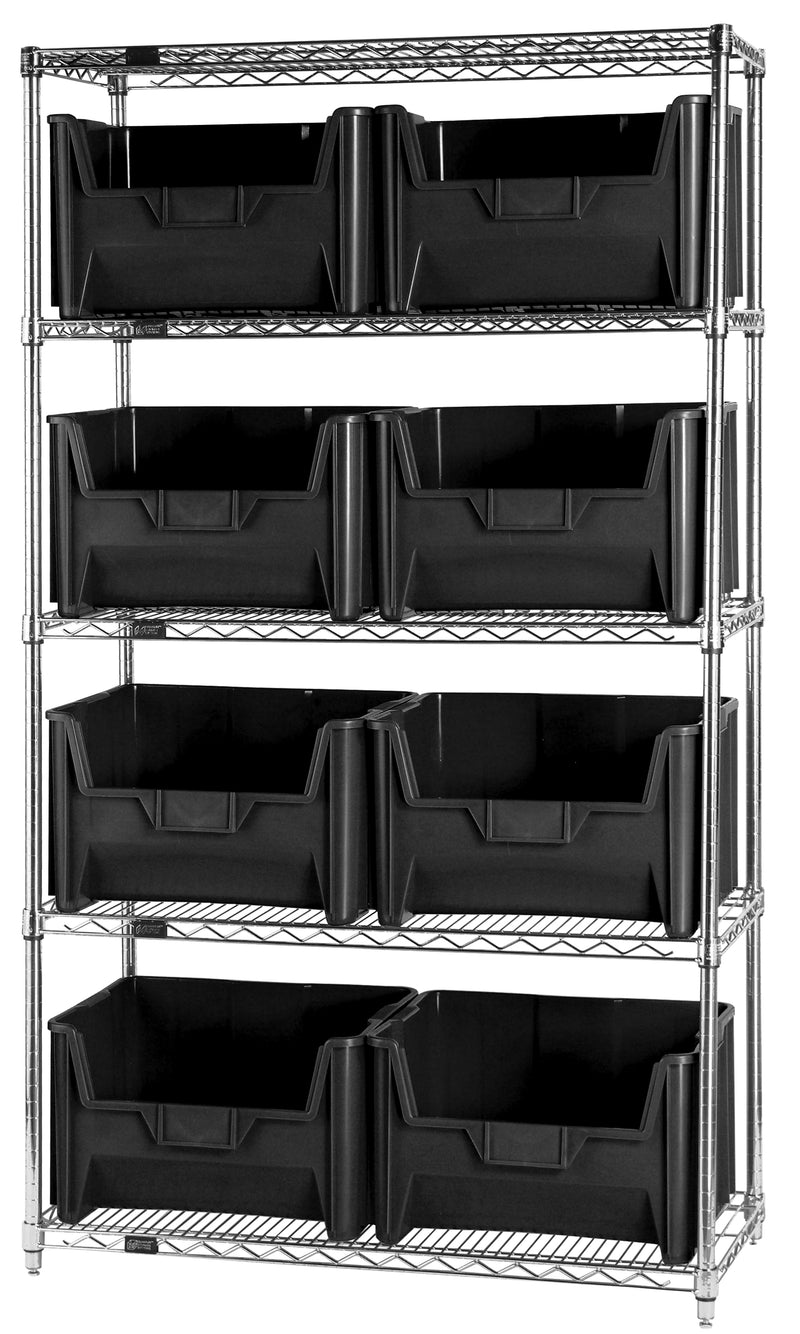 Quantum Giant Stack Wire Shelving with Bins – 42" x 18" x 74" – WR5-700 – Black