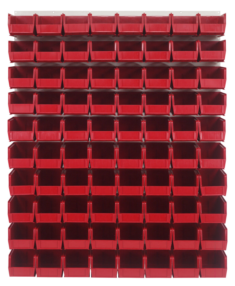 Quantum Louvered Panels with Bins – 48" x 61" – Oyster White – 80 QUS230 Bins – Red