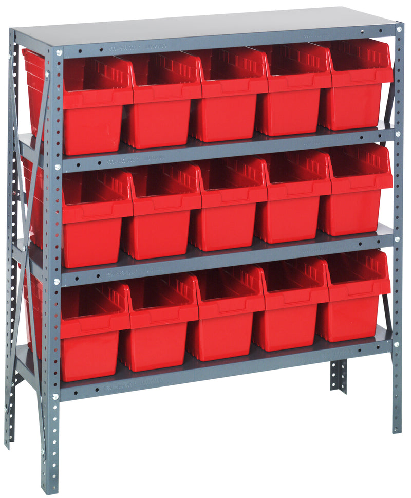Quantum Store-Max 8" Shelf Bin Steel Shelving Systems with Bins – 1239-SB801 to 1275-SB802 – 1239-SB802 – Red
