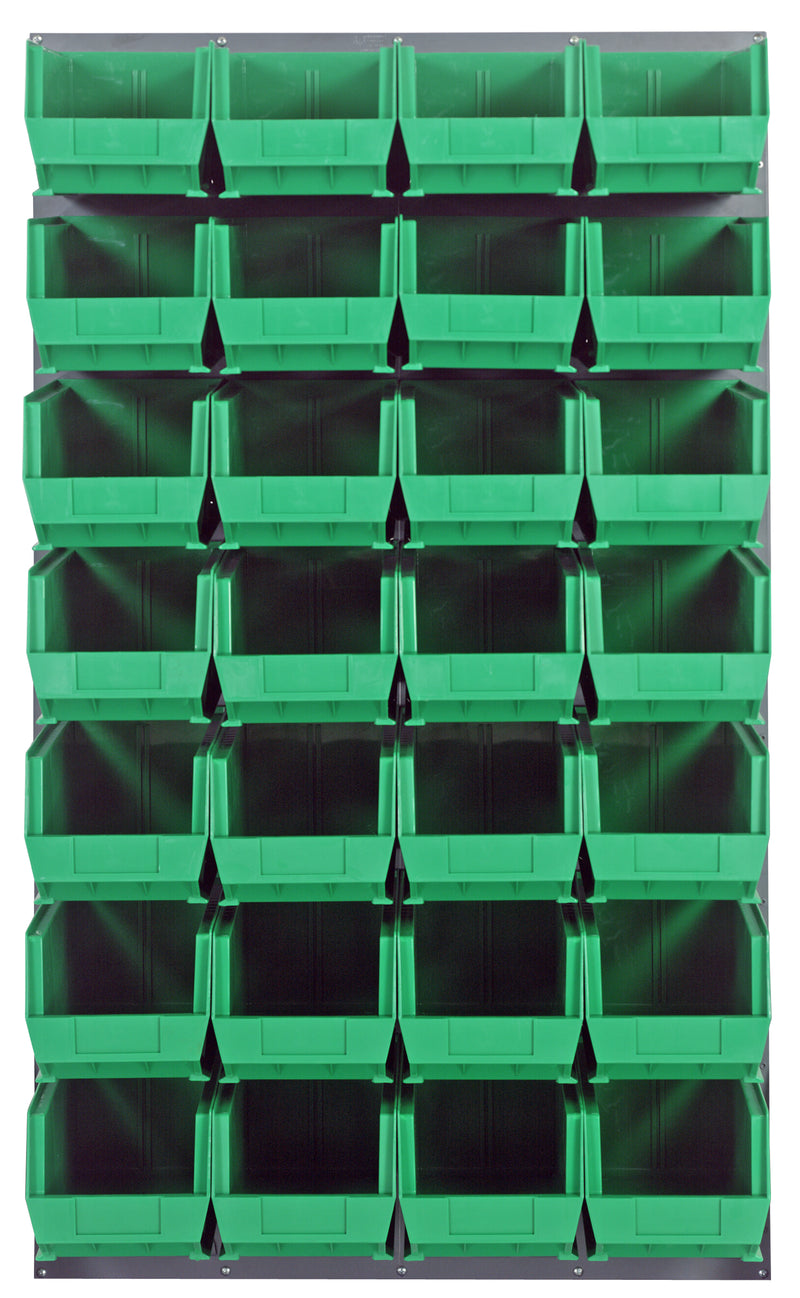 Quantum Louvered Panels with Bins – 36" x 61" – Gray – 28 QUS240 Bins – Green