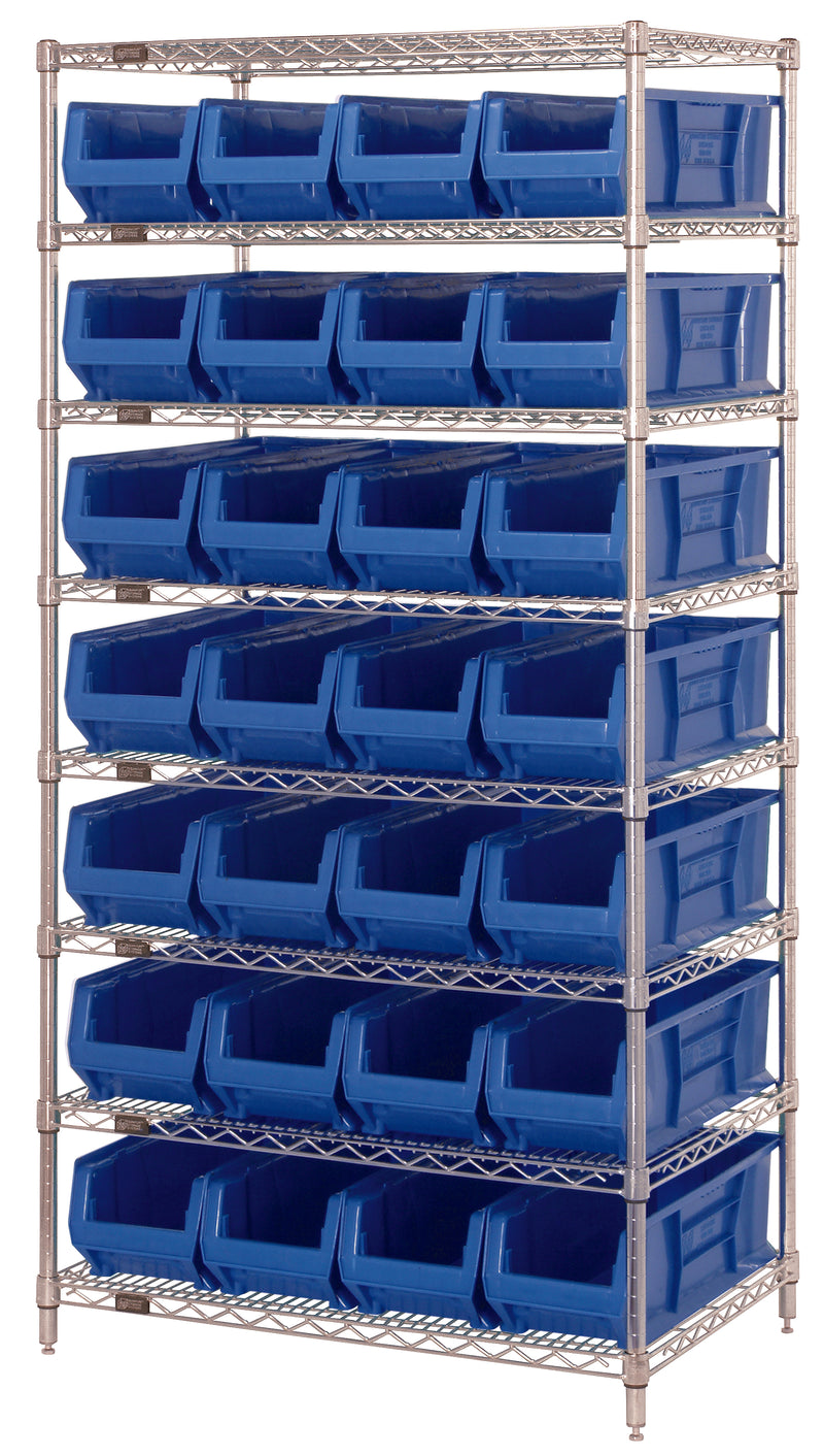 Quantum 24" Wire Shelving Systems – 36" x 24" x 74" – WR6-953 to WR8-950 – WR8-950 – Blue
