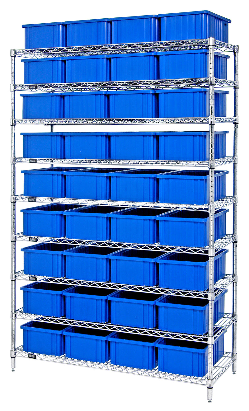 Quantum Chrome Wire Shelving with Dividable Grid Containers – WR9-92060, 48" x 18" x 74"
