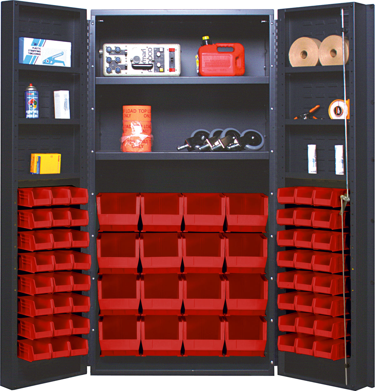 Quantum 36" Welded Storage Cabinet with 32 Bins - QSC-32-2S-6DS – gray – Red