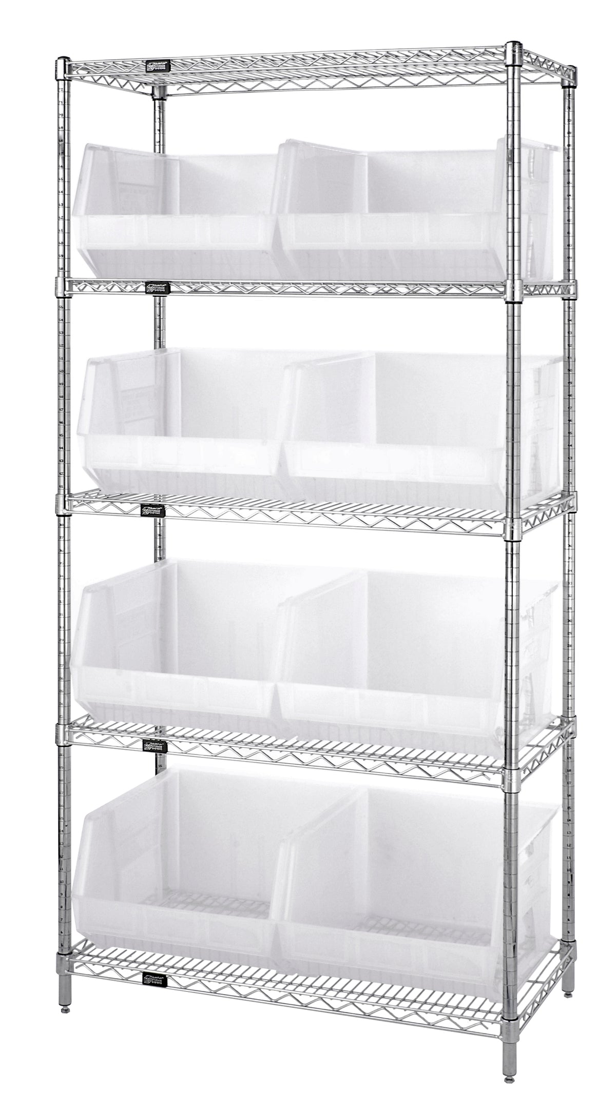 Quantum Clear-View Wire Shelving with Clear Bins – 18" x 36" x 74" – WR5-270CL – Clear