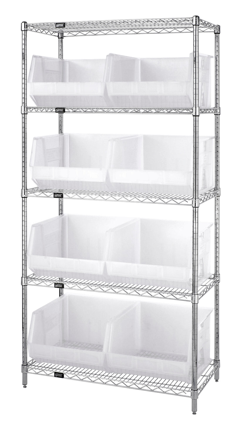 Quantum Clear-View Wire Shelving with Clear Bins – 18" x 36" x 74" – WR5-270CL – Clear