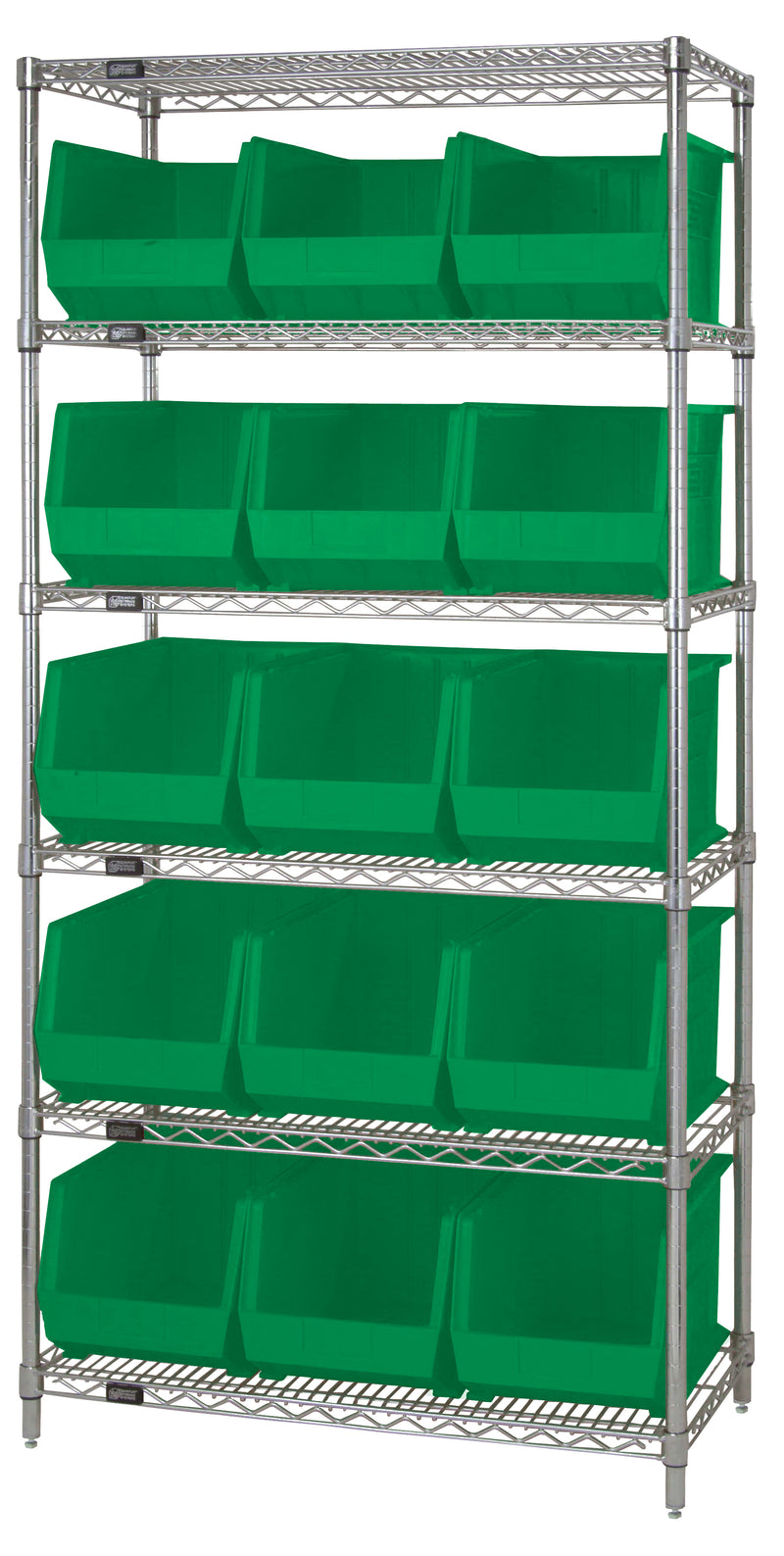 Quantum Stack & Hang Wire Shelving with Bins – 36" x 18" x 74" – WR6-260 – Green