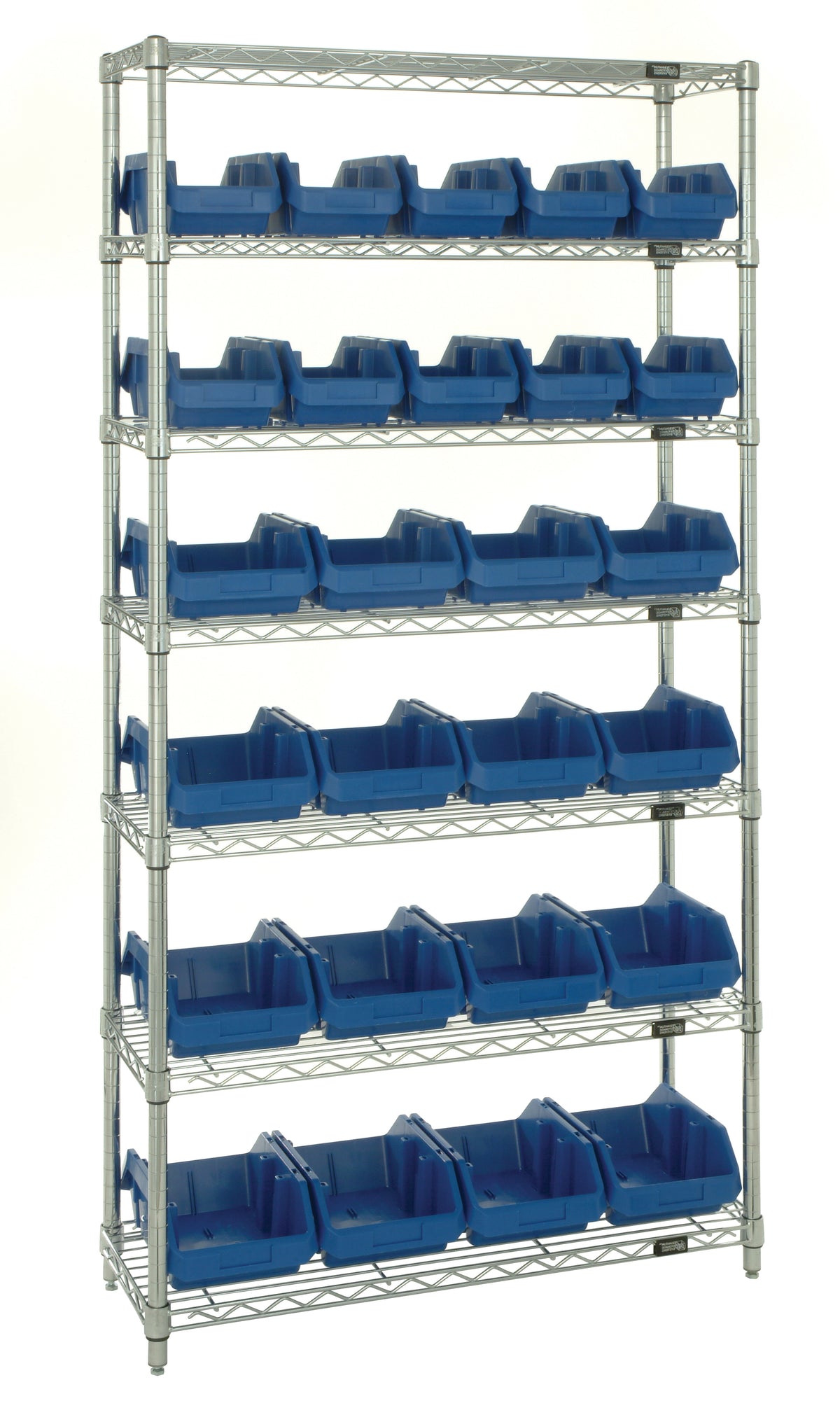 Quantum QuickPick Heavy-Duty Wire Shelving with QuickPick Bins – Complete Package – 36" x 18" x 74" – W7-18-26 to W7-18-30 – W7-18-26 – Blue