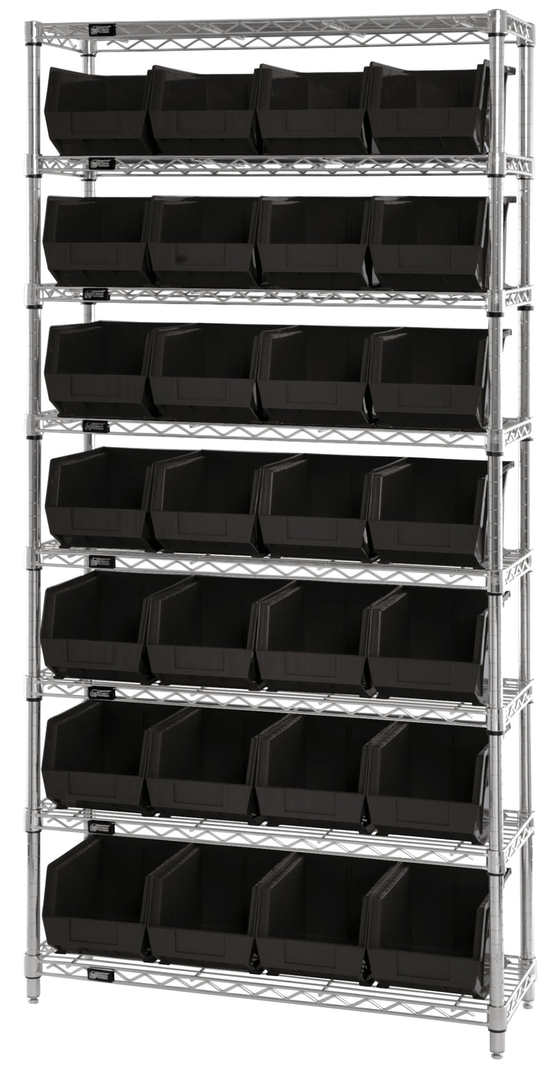 Quantum Stack & Hang Wire Shelving with Bins – 36" x 12" x 74" – WR8-239, 36" x 12" x 74"