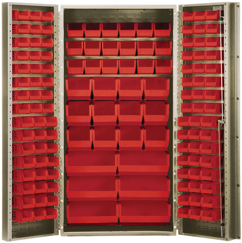 Quantum 36" Welded Storage Cabinet with 68 Bins - QSC-36-68 – beige – Red