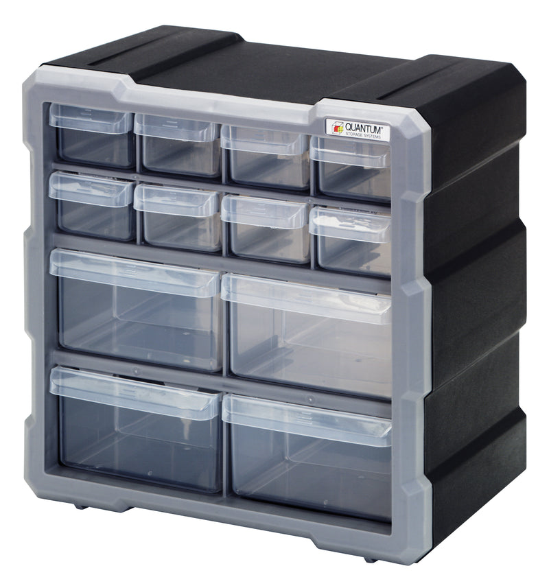 Quantum Plastic Drawer Cabinets – 6-1/4" x 10-1/2" x 10-1/4" – PDC-12BK – Standard