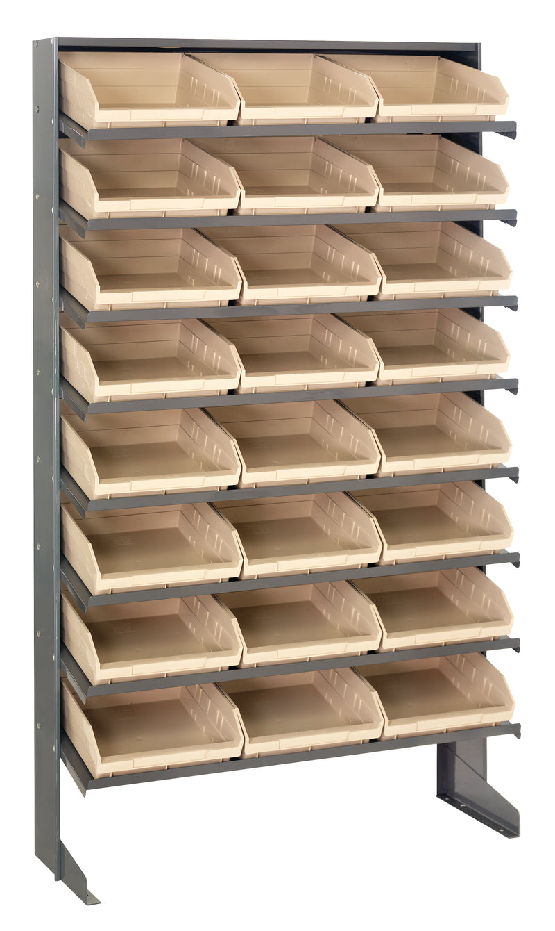 Quantum Single-Sided Pick Racks with Bins – 12" x 36" x 60" – QPRS-109 – Ivory