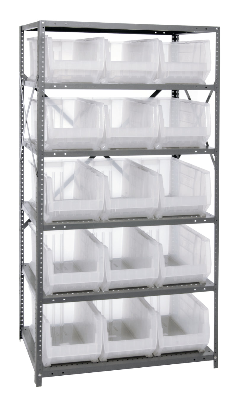 Quantum Clear-View Steel Shelving with Clear Containers – 24" x 36" x 75" – 2475-20-MIXCL to 2475-954CL – 2475-953CL – Clear