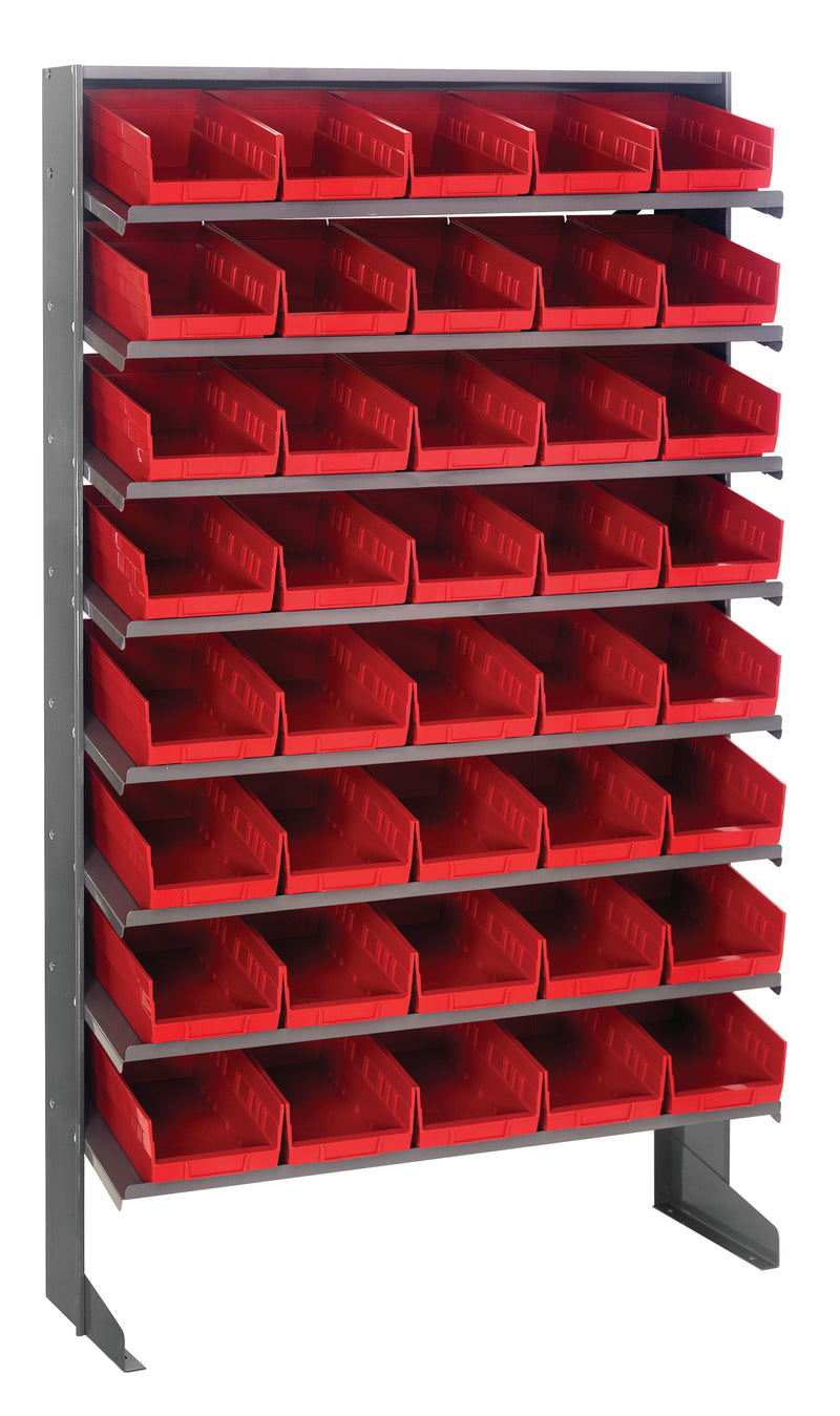 Quantum Single-Sided Pick Racks with Bins – 12" x 36" x 60" – QPRS-102 – Red