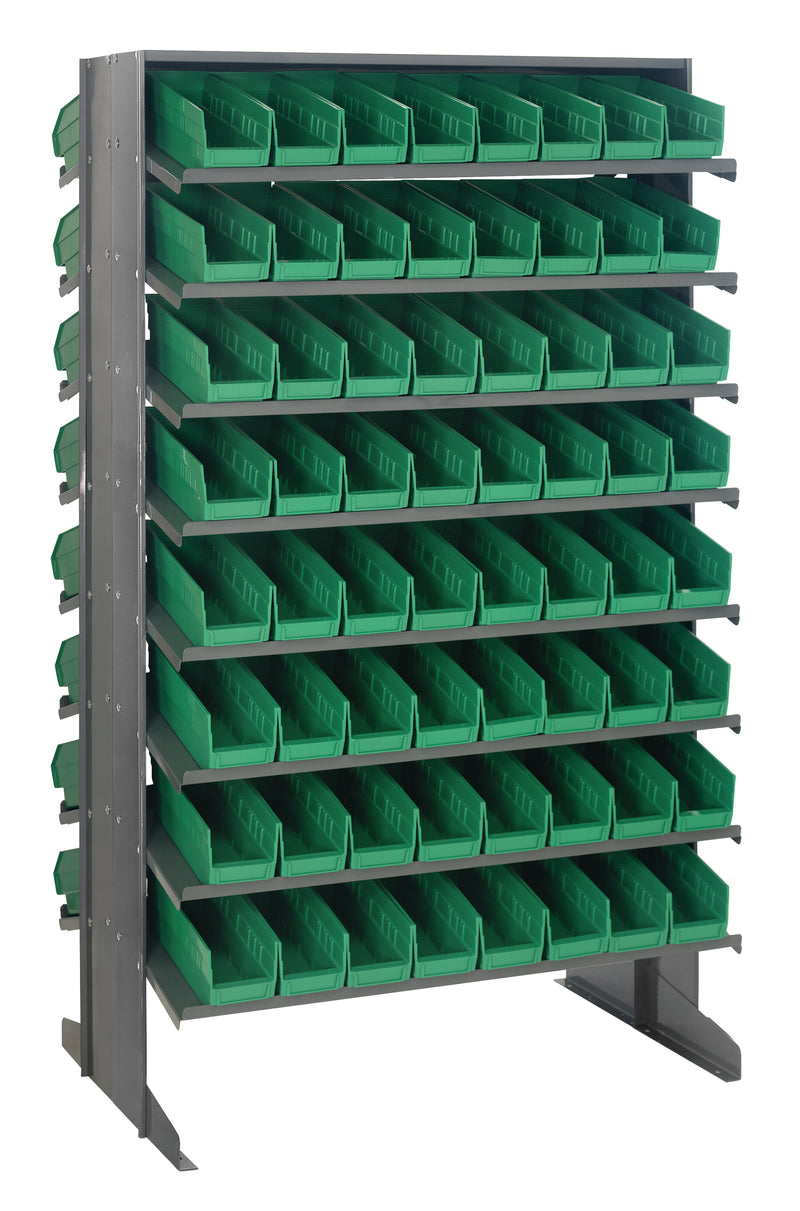 Quantum Double-Sided Pick Racks with Bins – 24" x 36" x 60" – QPRD-101 – Green