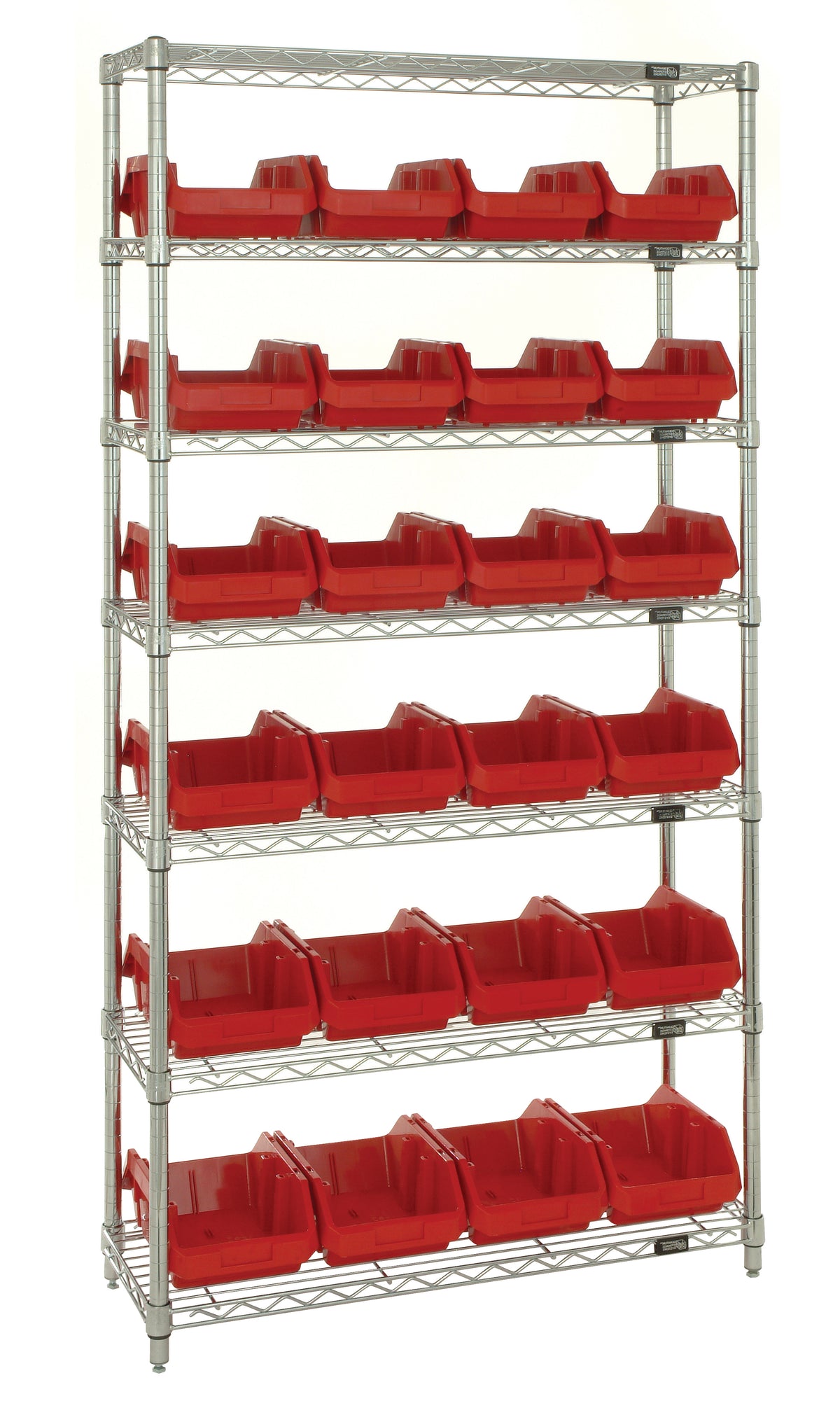 Quantum QuickPick Heavy-Duty Wire Shelving with QuickPick Bins – Complete Package – 36" x 18" x 74" – W7-12-24 to W7-18-24 – W7-18-24 – Red