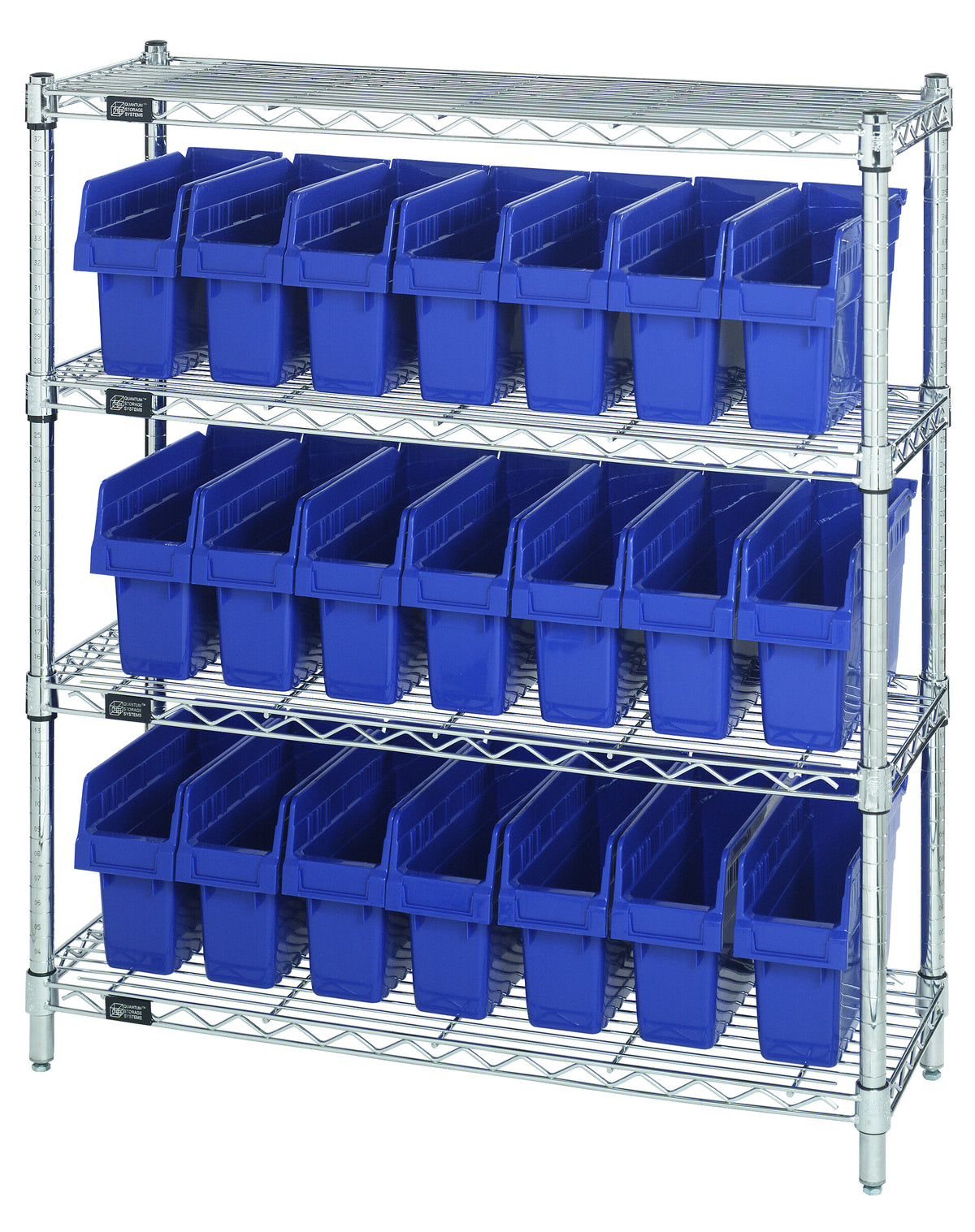 Quantum Store-Max 8" Shelf Bin Wire Shelving Systems with Bins – WR4-39-1236-801 to WR8-802 – WR4-39-1236-801 – Blue