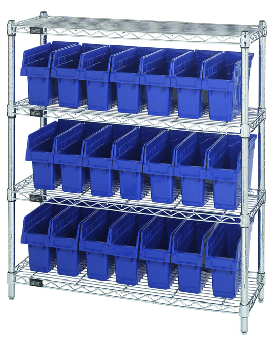 Quantum Store-Max 8" Shelf Bin Wire Shelving Systems with Bins – WR4-39-1236-801 to WR8-802 – WR4-39-1236-801 – Blue