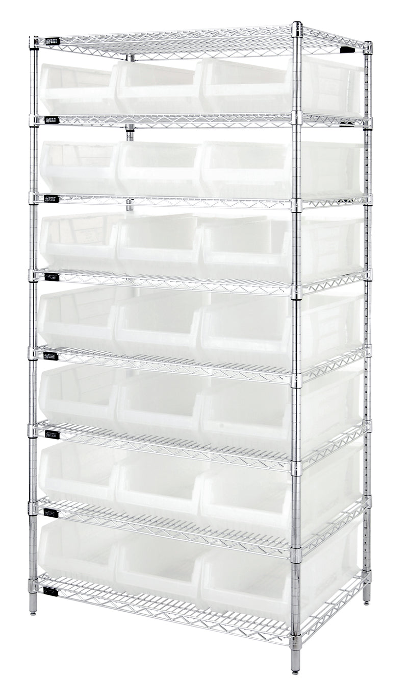 Quantum Clear-View Wire Shelving with Clear Containers – WR8-952CL to WR8-950952CL – 24" x 36" x 74" – WR8-952CL – Clear