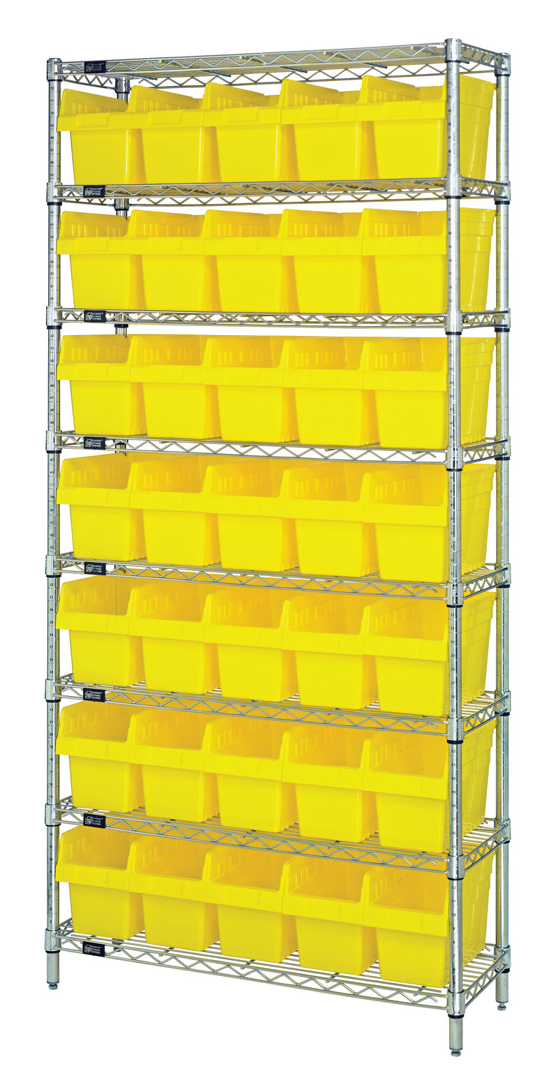 Quantum Store-Max 8" Shelf Bin Wire Shelving Systems with Bins – WR4-39-1236-801 to WR8-802 – WR8-802 – Yellow