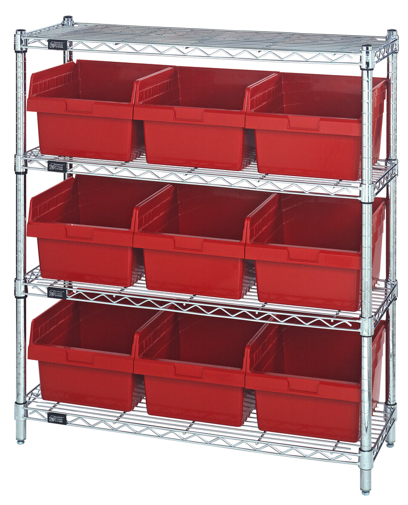 Quantum Store-Max 8" Shelf Bin Wire Shelving Systems with Bins – WR4-39-1236-801 to WR8-802 – WR4-39-1236-809 – Red