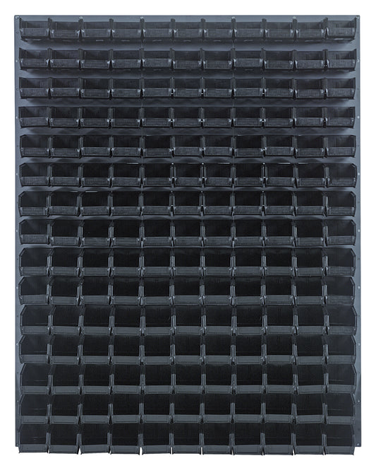 Quantum Louvered Panels with Bins – 48" x 61" – Gray – 165 QUS220 Bins – Black