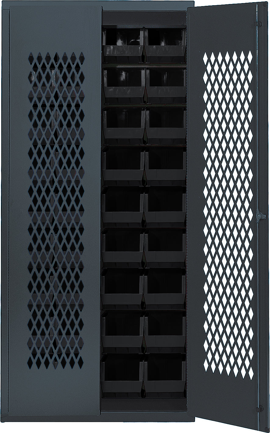 Quantum Storage Cabinets with Bins – 18" x 36" x 78" – MESH Series – MESH-240 – Black