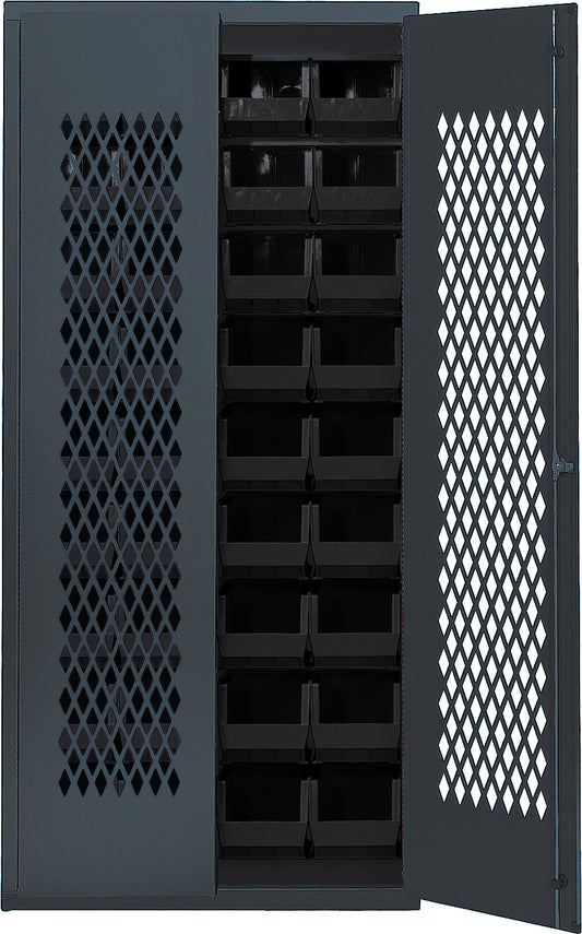 Quantum Storage Cabinets with Bins – 18" x 36" x 78" – MESH Series – MESH-240 – Black