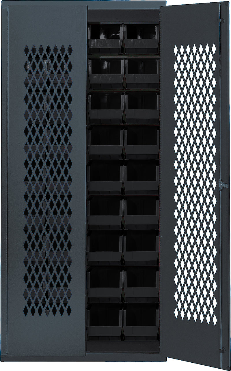 Quantum Storage Cabinets with Bins – 18" x 36" x 78" – MESH Series – MESH-240 – Black
