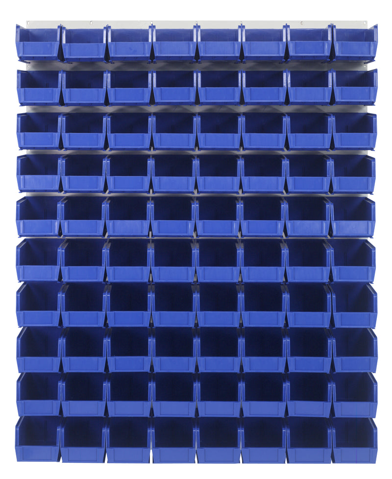 Quantum Louvered Panels with Bins – 48" x 61" – Oyster White – 80 QUS230 Bins – Blue