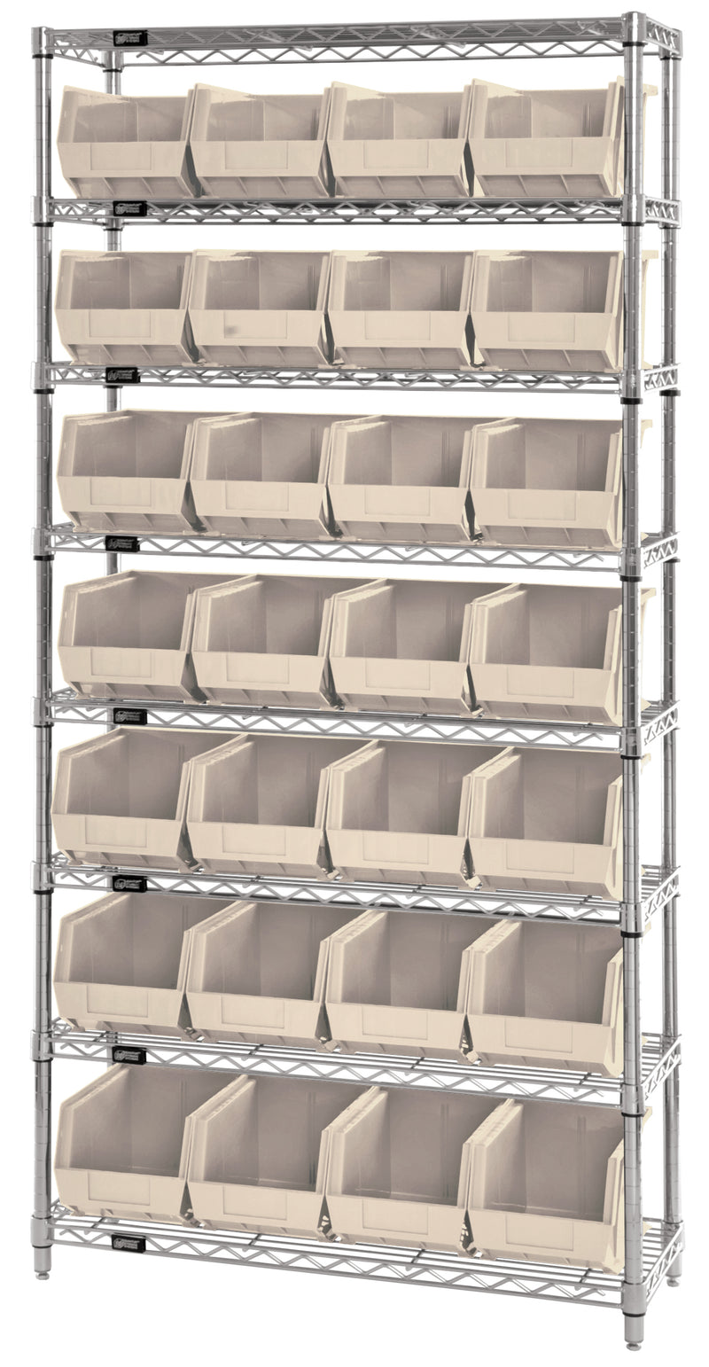 Quantum Stack & Hang Wire Shelving with Bins – 36" x 12" x 74" – WR7-245BK