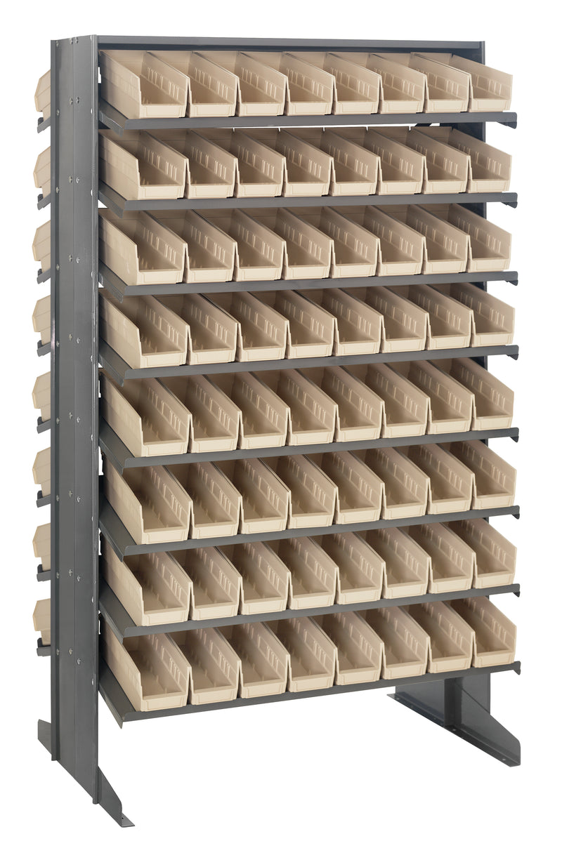 Quantum Double-Sided Pick Racks with Bins – 24" x 36" x 60" – QPRD-101 – Ivory