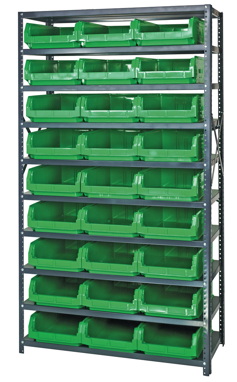 Quantum Magnum Steel Shelving Systems with Bins – 18" x 42" x 75" – MSU-531 – Green