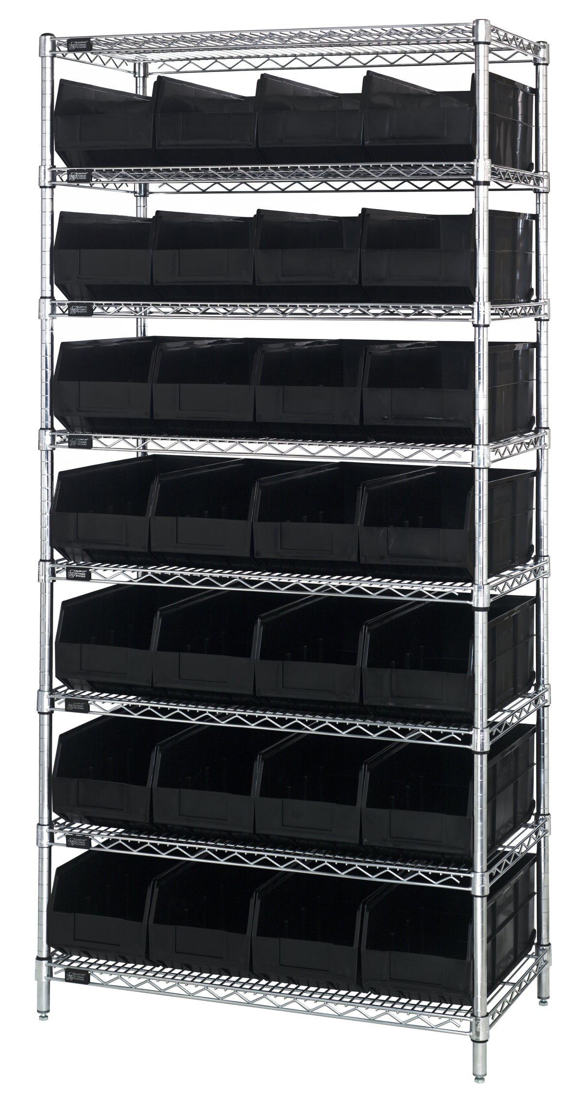 Quantum Wire Shelving with Stackable Shelf Bins – 12" x 36" x 75" – WR8-423 – Black