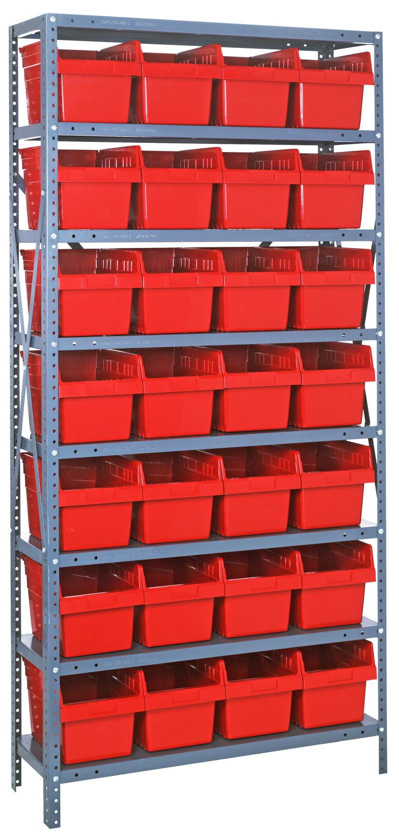 Quantum Store-Max 8" Shelf Bin Steel Shelving Systems with Bins – 1875-SB803 to 1875-SB810 – 1875-SB808 – Red
