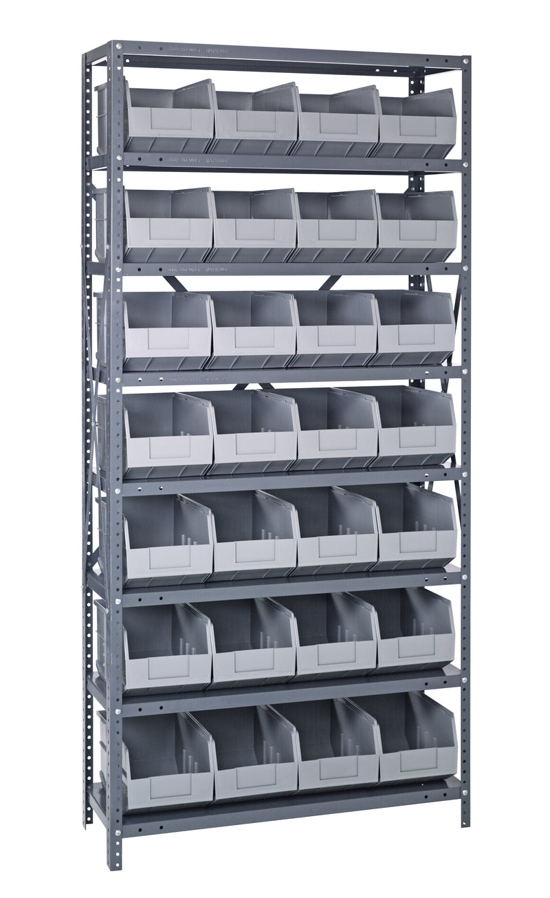 Quantum Steel Shelving with Stackable Shelf Bins – 1275-423 to 1875-461 – 1275-443 – Gray