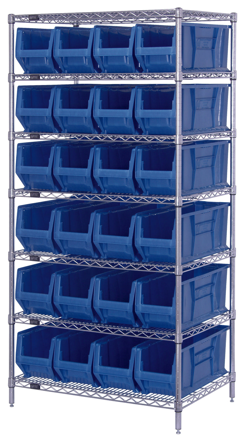 Quantum 24" Wire Shelving Systems – 36" x 24" x 74" – WR6-953 to WR8-950 – WR7-951 – Blue