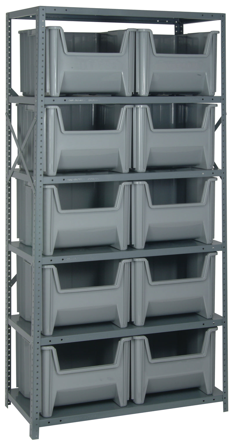 Quantum Giant Stack Steel Shelving with Bins – 18" x 36" x 75" – QSBU-800 – Gray