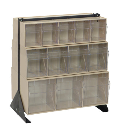 Storage cabinet with multiple transparent shelves on a white background