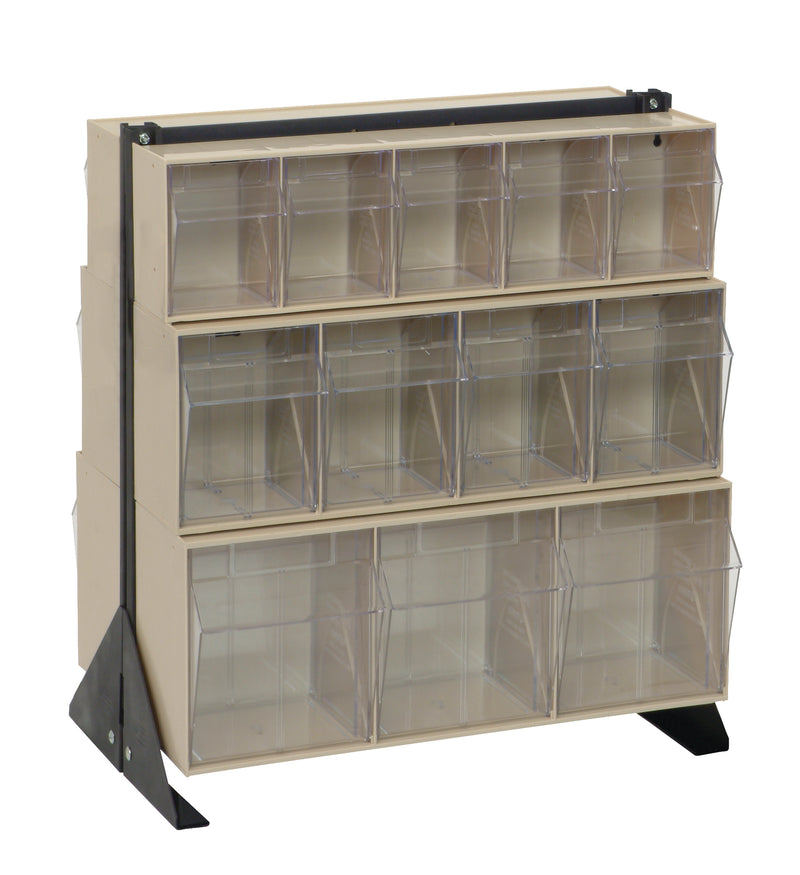 Storage cabinet with multiple transparent shelves on a white background