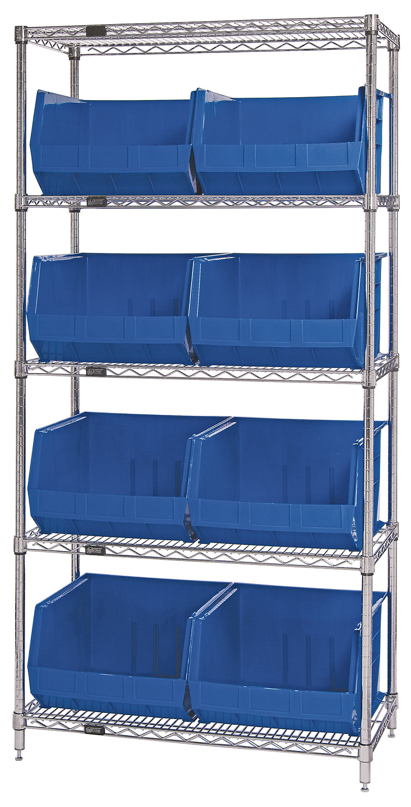 Quantum Stack & Hang Wire Shelving with Bins – 36" x 18" x 74" – WR5-270 – Blue