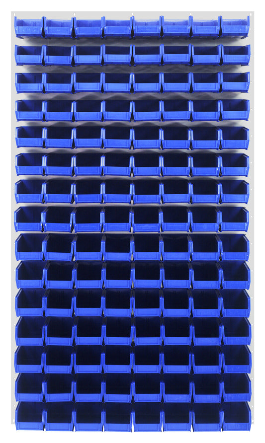 Quantum Louvered Panels with Bins – 36" x 61" – Oyster White – 120 QUS220 Bins – Blue