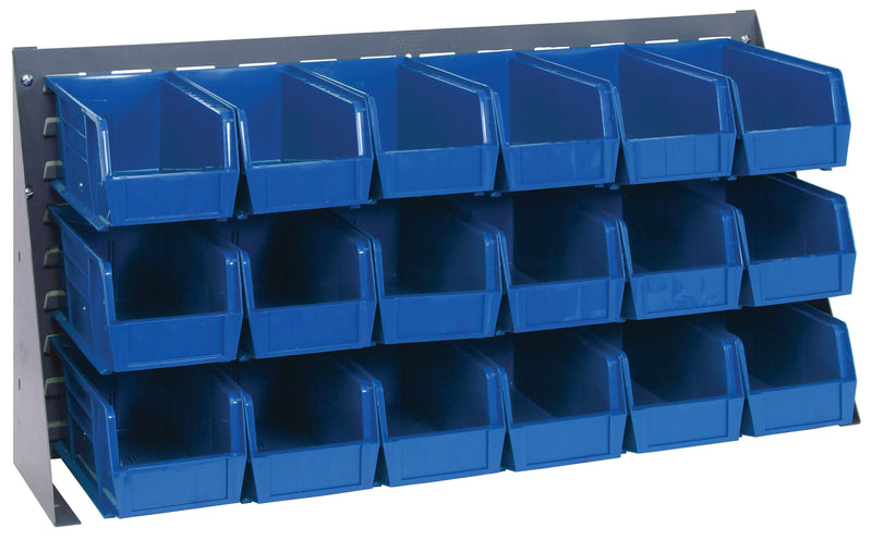 Quantum Louvered Panel Bench Racks with Bins – 36" x 8" x 19" – QBR-3619-230-18 – Blue