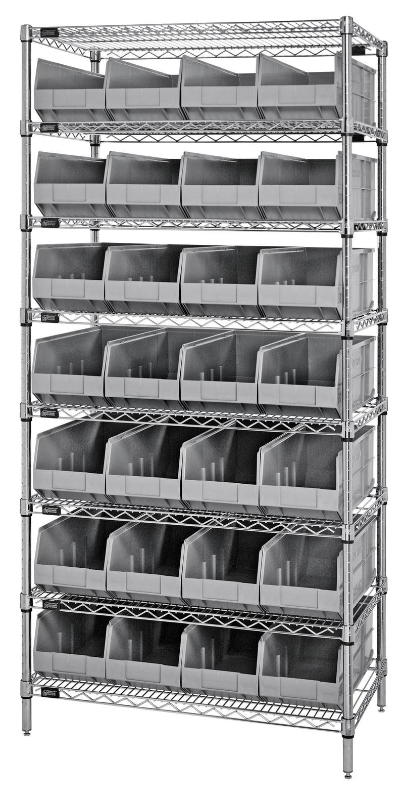 Quantum Wire Shelving with Stackable Shelf Bins – 12" x 36" x 75" – WR8-423 – Gray