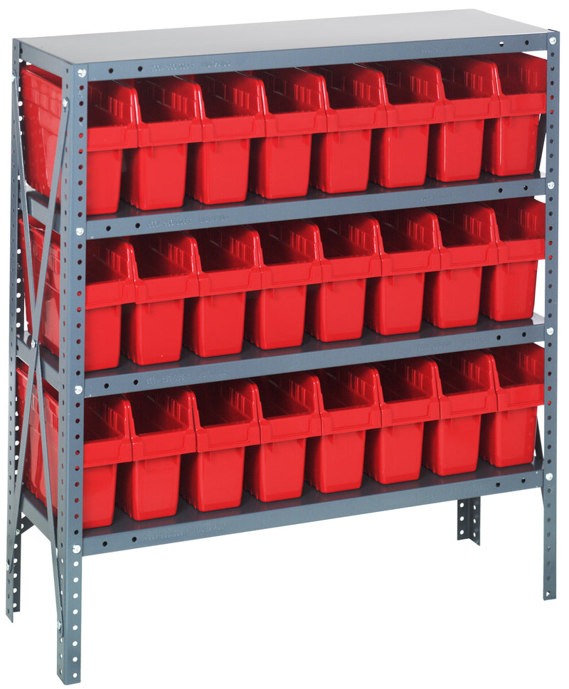 Quantum Store-Max 8" Shelf Bin Steel Shelving Systems with Bins – 1239-SB801 to 1275-SB802 – 1239-SB801 – Red