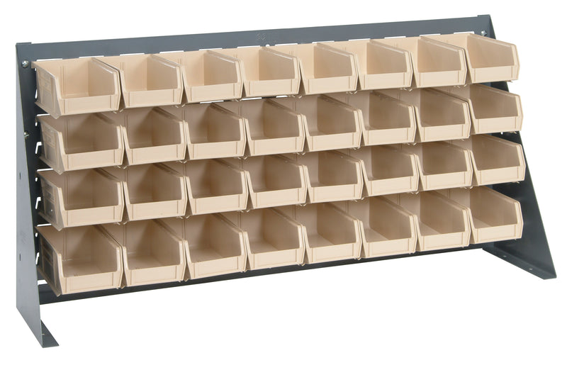 Quantum Louvered Panel Bench Racks with Bins – 36" x 8" x 19" – QBR-3619-220-32 – Ivory