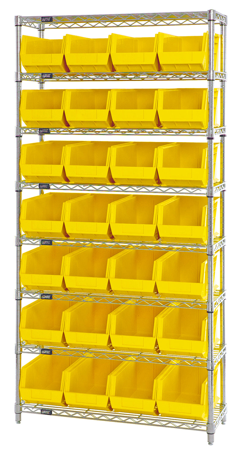 Quantum Stack & Hang Wire Shelving with Bins – 36" x 14" x 74" – WR8-240 – Yellow