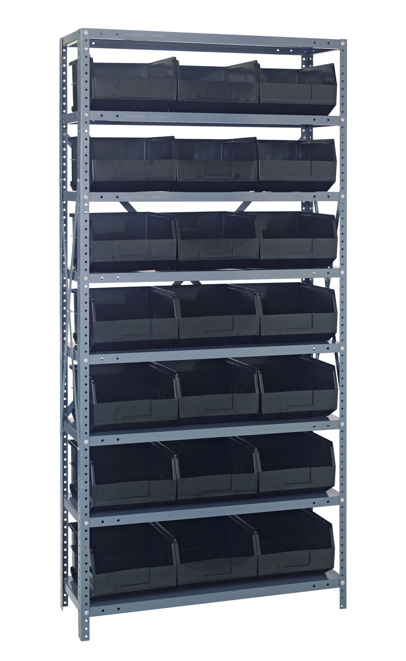 Quantum Steel Shelving with Stackable Shelf Bins – 1875-463 to 2475-483485 – 1875-465 – Black