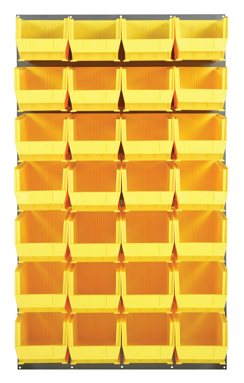 Quantum Louvered Panels with Bins – 36" x 61" – Gray – 28 QUS240 Bins – Yellow